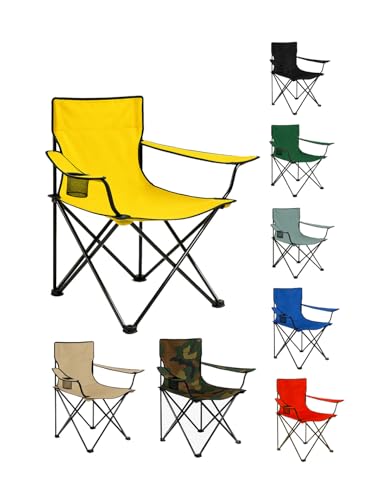 Jardin202 - Silla de Camping Plegable de Acero con Reposabrazos y Funda con Asas- 80x80x50 cm, Resistente al Agua - Ideal para Exterior | Unidad (Amarillo)
