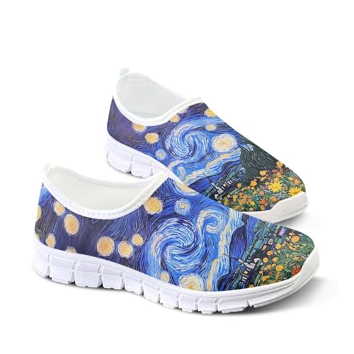 Image of Floral Sneakers for Women Colorful Art Shoes for Women Slip On Casual Work Shoes