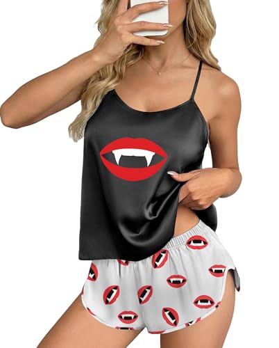 Image of Ekouaer Silk Pajamas Set for Women Satin Backless Lingerie Pjs Cami Top and Shorts Nightwear