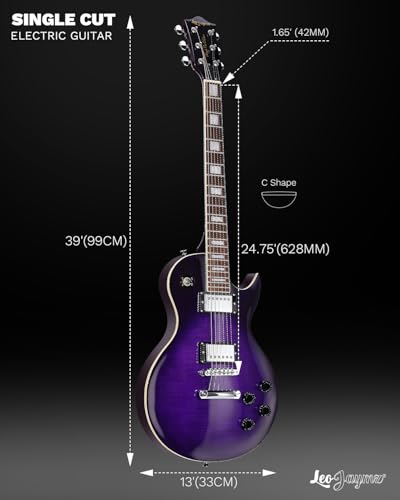 leo jaymz sc series electric guitar  mahogany body laurel fingerboard dual humbuckers stainless steel frets tune-o-matic bridge c neck 181 tuners violet flame