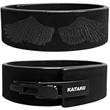 Katamu Premium Leather Lever Weightlifting Belt – Secure Steel Lever, Powerlifting Support for Deadlifts, Squats & Heavy Lifts (Black Out Wings, Medium)