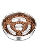 RooXchowla Slow Feeder Dog Bowl Stainless Steel，8-inch Diameter Dog Slow Feeder Bowl，Heavy Duty with Non-Slip Rubber Base，4Cups Capacity for Medium & Large Dogs to Slow Down Eating