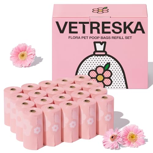 Image of VETRESKA Dog Poop Bags Lavender Scented Pet Waste Bags Leak Proof & Extra Thick Waste Bags for Dog Walking and Cat Litter 300 Counts 20 Refill Rolls 9 * 13 inches