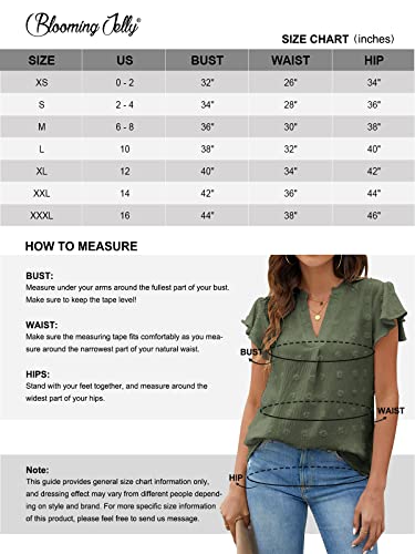 Blooming Jelly Womens Chiffon Blouse Summer Casual Round Neck Short Sleeve Shirts Top（Large, Army Green） #TOP5