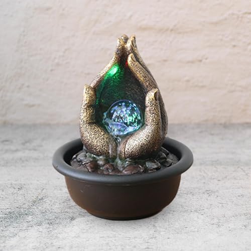 WeiLaiKeQi Fonte de água cascata interna de resina, plugue ue 220v, ornamento de mesa com bola de ro