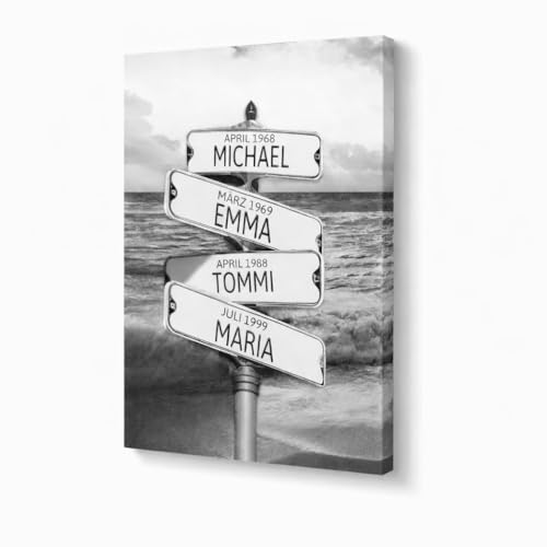 Deutsam Individuelle Leinwand Straßenschilder Wolken Geschenk zum Muttertag Vatertag mit eigenem Namen Wohndeko Bild Keilrahmen Geschenkidee für Mama oder Papa