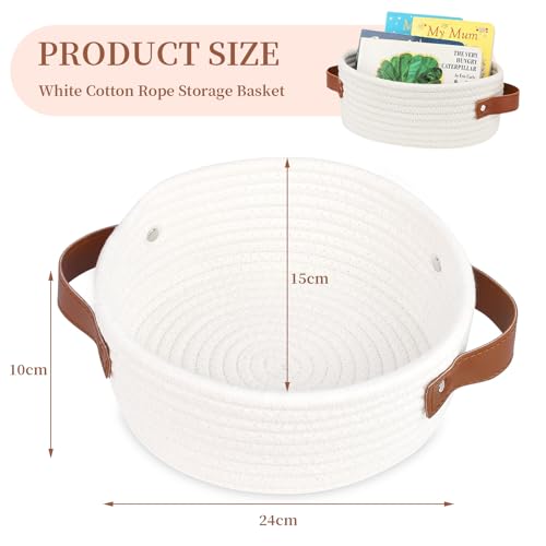 Calkkrer Weiß Größe Mini Geflochtener Baumwollseil-Korb, Niedlicher Aufbewahrungskorb, Boho-Dekoration für Kinderzimmer und Spa, Leerer Geschenkkorb