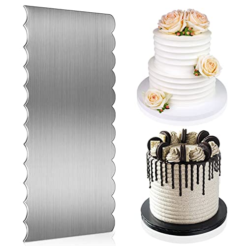 9 Inch Stainless Steel Cake Scraper, Double Sided Patterned Metal Cake Scraper Buttercream Smoother for Different Shapes of Comb Cake Edges Decoration, Durable Kitchen Baking Tools for Long Time Using