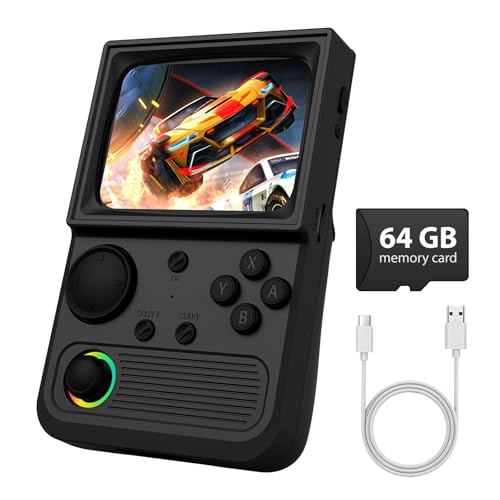 Image of R36T Retro Game Console, Handheld Game Console with 3.5in IPS HD Screen, Video Game Consoles Supports WiFi Networked Fighting and OTG, 3500mAh Battery, 64GB TF Card, Black