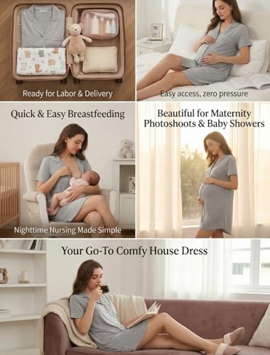 Image of Pjmlifecoco Nightgown for Women Button Down Sleepshirt Short /Long Sleeve Nightdress Soft Modal Sleepwear S-XXL