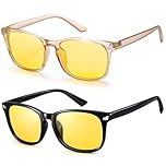 2 Pack Night Vision Driving Glasses for Women Men Polarized Yellow Lenses Sunglasses Anti Glare Nighttime Glasses Enhance Visual Nighttime (Black&Transparent)
