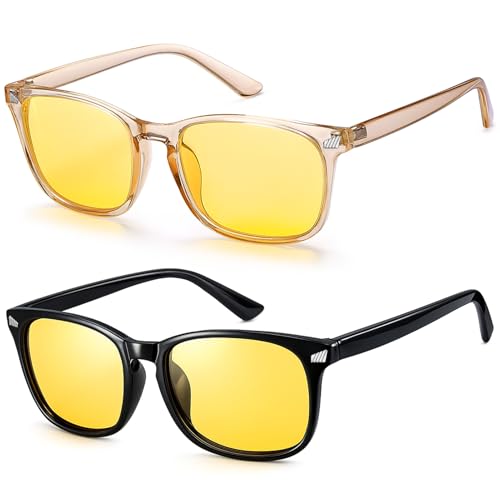 Image of Polarized Sunglasses for Women Men Night Vision Glasses Anti Glare | Yellow Anti Glare UV400 Lens, Lightweight Square Frame, for Day Night Use, Driving, Fishing, Cycling, Traveling