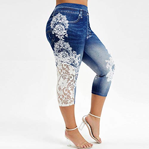 Amidoa Denim Butt Lifting Denim Capris For Women High Waisted Guipure Lace Cropped Trousers Pants Plus Size Stretchy Tights #TOP3