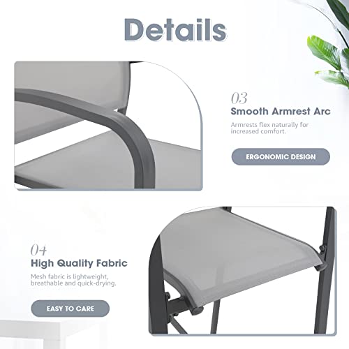 Oc Orange-Casual Outdoor Bar Stool Set Of 4, All-Weather Aluminum Textile Fabric High Top Patio Dining Chair, Counter Height Metal Barstool High Back Armchair, For Backyard, Porch, Balcony, Grey #TOP4