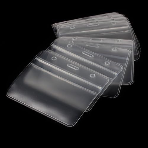 EOM Clear Plastic Card Holder Horizontal Vinyl Business Badge Holder Name Tag ID Card Holder (10pcs Pack)