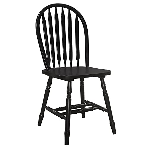 Sunset Trading Selections Windsor Arrowback Solid Wood | Set Of 4 Sidechairs Dining Chairs, Standard Height, Distressed Antique Black With Cherry Rub Through #TOP3