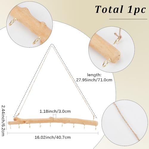 SOFPLATE 9 Haken 40CM Deko Holzstange mit Haken Natur Zweig zum Aufhängen Holzstange zum Aufhängen Treibholz Wandhaken Mit Bindfaden Vintage Deko Bündel Fensterdekoration Türhänger Fensterdeko