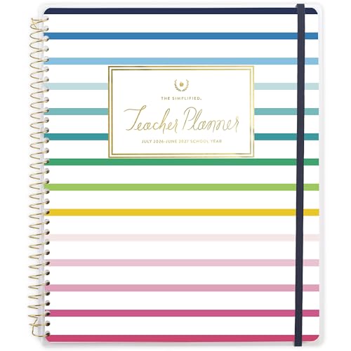 AT-A-GLANCE Teacher Planner 2026-2027 Weekly & Monthly Academic 12-Month July-June 8-1/2 x 11 Simplified by Emily Ley Happy Stripe (EL54-905A)