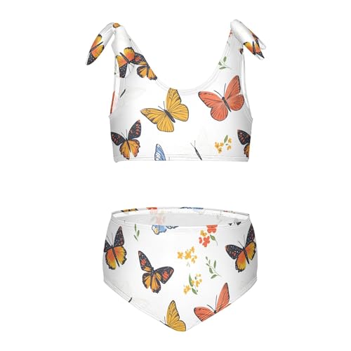 JUNZAN Cartoon Cute Butterflies White Girls Bikinis Sets High Waisted 2 Piece Swimwear Girls Bikini Bottom 3T