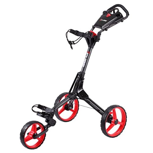 SkyMax Golf CUBE 3 Push Folding Trolley Compact Design Cart - Charcoal/Red