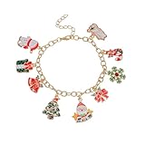 Christmas Charm Bracelet for Women,Santa Claus Snowman Tree Small Bell Snowflake Pendant Bracelet,Adjustable Alloy Drop Bracelet for Women Xmas Party Costume Accessories