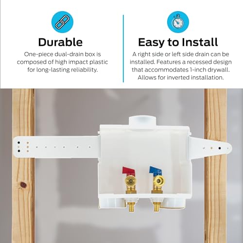 Image of Eastman 1 /2 Inch Crimp PEX Connection x 3 /4 Inch MHT Washing Machine Outlet Box, Push to Connect Brass Plumbing Fittings, Double Drain, 60245