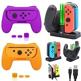 FASTSNAIL Charging Dock and 2 Pack Switch Grips Kit for Nintendo Switch Joy Con & OLED Model, Charger Stand Station with Charging Cable, Wear-Resistant Grip Controller with 6 Thumb Grip