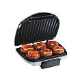 Hamilton Beach Electric Indoor Grill, 6-Serving, Large 90 sq. in. Nonstick Easy Clean Plates, Floating Hinge for Thicker Foods, 1200 Watts, Silver (25371)