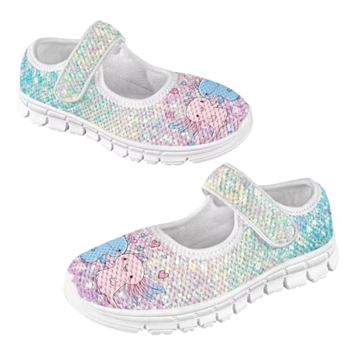 JoyLamoria Rainbow Bling Axolotl Print Girls Sneakers Lightweight Cute Causal Walking Shoes for Toddler/Little Girls Starry Dress Shoes Mary Jane for Party