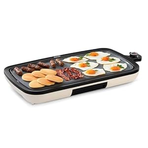 DASH Everyday Ceramic Electric Griddle for Pancakes, Burgers, Quesadillas, Eggs & other on the go Breakfast, Lunch & Snacks with Drip Tray + Included Recipe Book, 20in, 1500-Watt – Cream