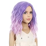 PATTNIUM Purple Wig Kids Child's Short Curly Wig Lavender Purple Wig for Kids Light Purple Pink Wig Cosplay Halloween Party Costume Synthetic Hair Girls Wig (Purple Ombre Pink)