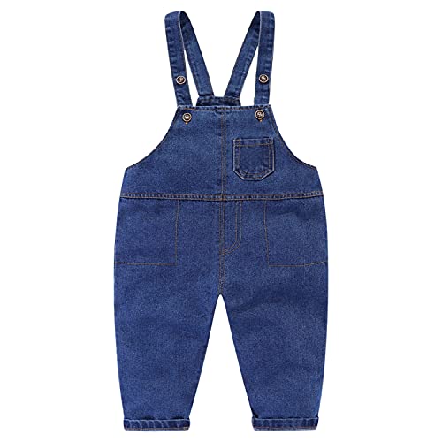 Mud Kingdom Baby Boys Dungarees Adjustable Braces Denim Ovearalls for Boy Cotton Plain Jean Pants Blue 12-18 Months