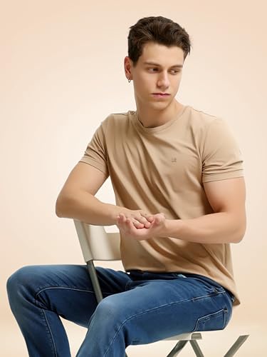 Image of TURMS Men's Casual Solid Round Neck T-Shirt, Odor Control, Stretchable & Breathable, Cotton Rich Fabric, Half Sleeve