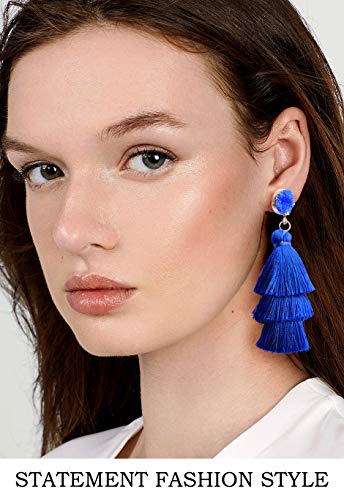 Me&Hz Fashion Blue Earrings Dangle Drop Royal Blue Tassel Earrings for Women Sapphire Fringe Druzy Studs Bohemian Statement September Earring Birthday Party Jewelry Gift