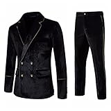 Blazer for Men,Men's 2 Piece Velvet Suits Classic Solid Suit Jacket Pants Set Slim Fit Double Breast