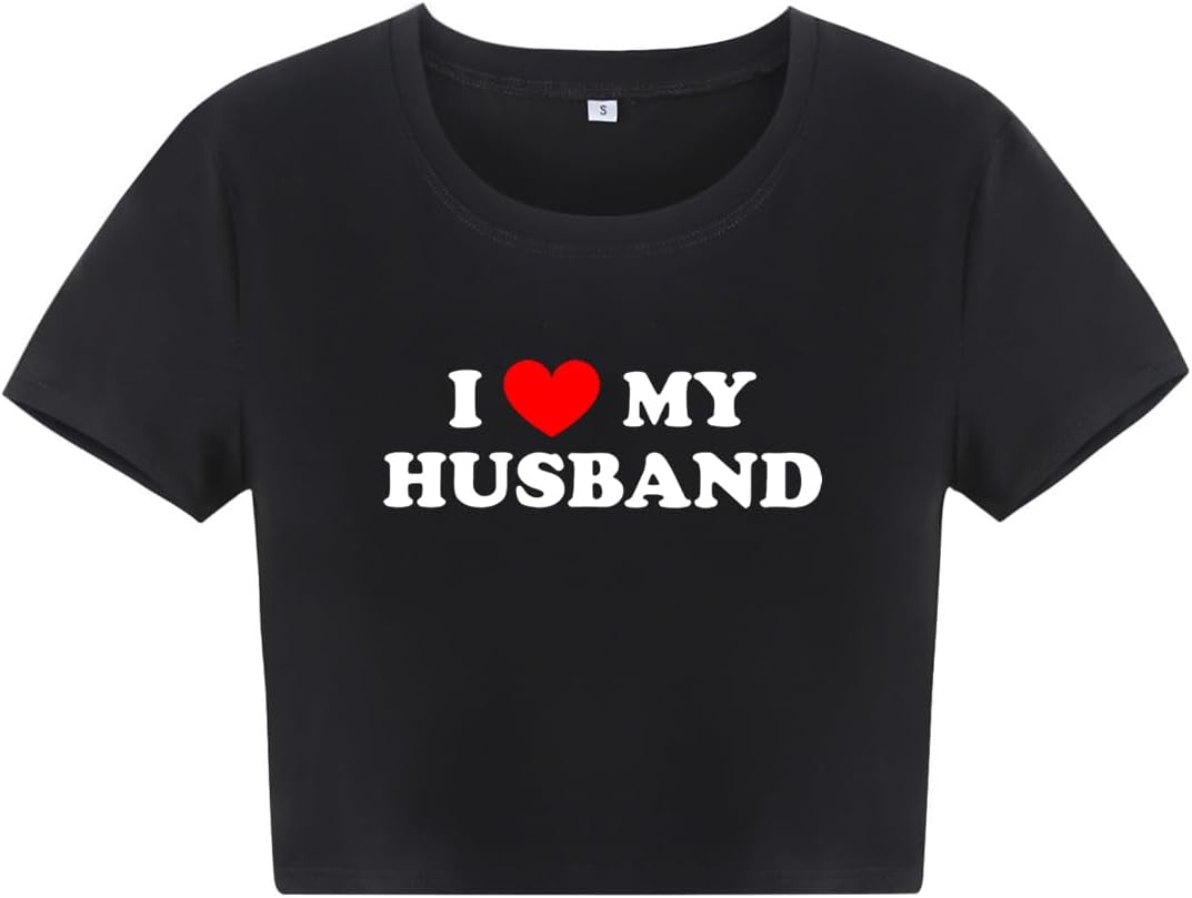I Love My Husband Gaphic Crop Tshirt Women - Image 2
