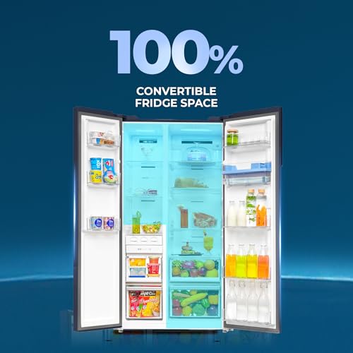 Image of Haier 596 L 3 Star Frost Free Expert Inverter Smart Sense AI enabled 2-Door Side by Side Refrigerator (HRS-682WGKU1, Graphite Black, Magic Convertible, In-built Water Dispenser, 2026 Model)