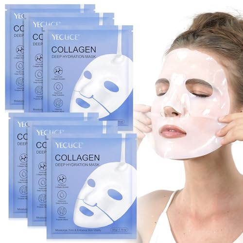 Bio-Kollagen-Gesichtsmaske, 6-teilig, Bio-Kollagen-Gesichtsmaske über Nacht, Collagen Real Deep Mask Overnight-Gesichtsmasken, Schönheit, Anti-Aging und verjüngende Blätter