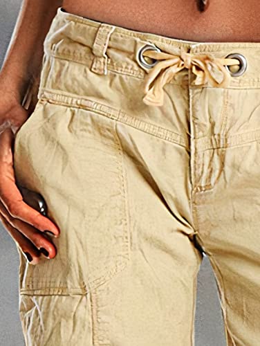 Flamingals Women's Eyelet Shorts Drawstring Waist Casual Bermuda Shorts Khaki M #TOP1