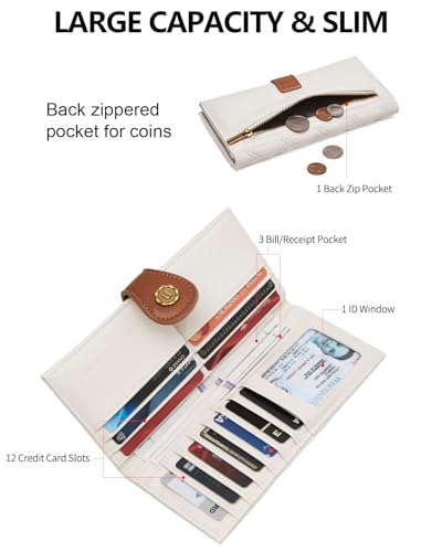 Slim Wallet Women Soft Leather RFID Blocking Credit Card Holder Bifold Thin Wallet with Zipper Coin Pocket White2