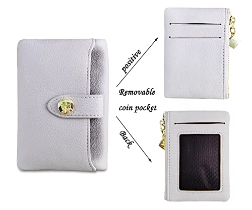 Wallets for Women Rfid Small Wallet for Women Billfold Ladies Wallet Leather Bifold Card Holder with Removable Zipper Coin Purse (Grey)2