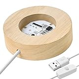 IFOLAINA Wood Light Base Small Wooden LED Display Stand Multicolor Changing Round Lighted Up Stand for Illuminate 3D Crystal Ball Glass Art