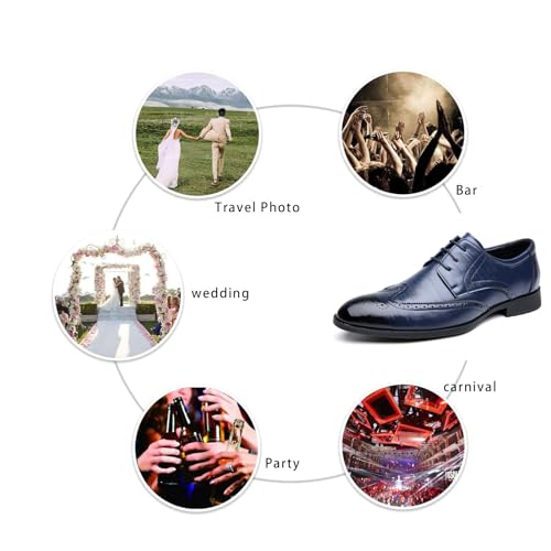 Men's Leather Wingtip Carving Brogue Formal Block Heel Oxford Shoes Classic Pointed Toe Low Top Lace up Low Heel Business Dress Oxford Shoes for Wedding Work 5