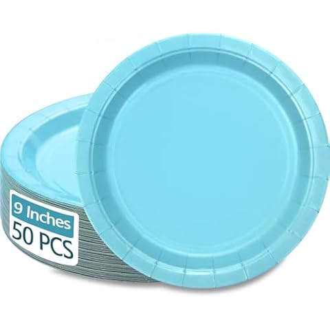 PTECDROTS 50Pcs Light Blue Paper Plates for Parties Cover