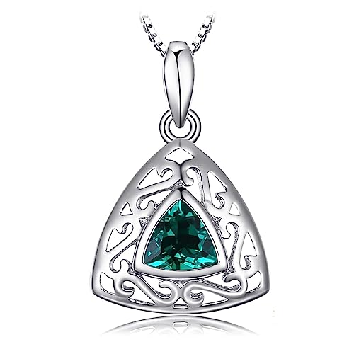 Collier triangle argent 925 avec émeraude sculptée pour femme