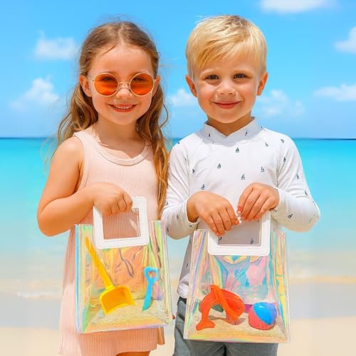 Image of SATYAM KRAFT 6 Pcs Transparent Reusable Leather Goodie Bags | Elegant Gift Bags for Her /Him Wedding Return Favors, Engagement Hampers, Marriage, Birthday & Festival Gifting | Handle Hamper Shopping Carry Bags (Rainbow White Square)