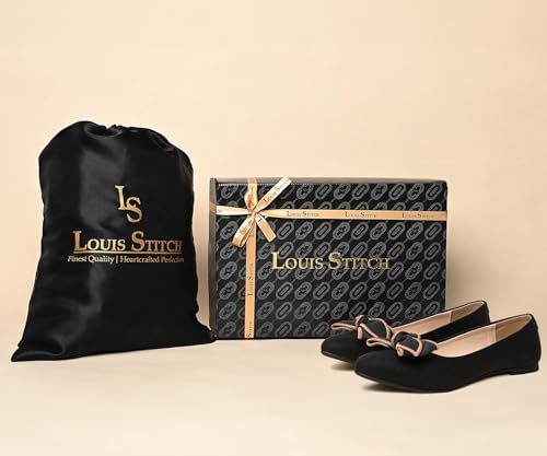 Image of LOUIS STITCH Women's Elegant Bow Ballerina Flats | Premium Closed-Toe Flat Sandals| Comfort Ballerina for Office & Everyday Style| LS-LDCF-012