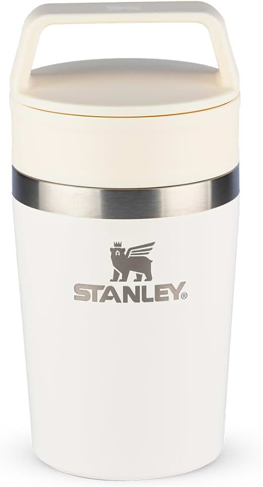 Stanley - Copo de Café Térmico, Caneca de Viagem Café Go com Tampa de Duas Partes Para Beber e Alça de Transporte, Garrafa Térmica de Aço Inoxidável, 236 ml, Cream