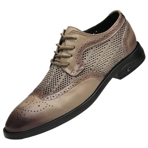 Hollow Casual Business Oxford Leather Shoes Formal Shoes for Men Lace Up Breathable Brogue Embossed Wing tip Leather Rubber Sole Anti-Slip Non Slip Resistant Wedding