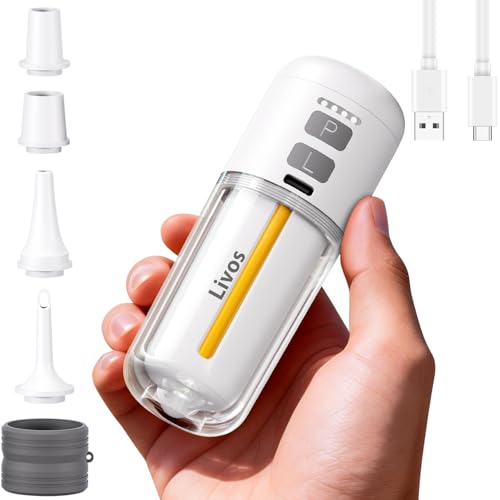 Livos 電動ポンプ 携帯式エアーポンプ 強力な430L/分高速充填の電動空気入れ 2000mAhバッテリー USB充電式 超軽量設計 照明ライト付き、呼吸する環境光、SOSライト エアーマットレス、スイミングリング、圧縮袋 旅行などに適用、5つのエアノズルを装備、日本語取扱説明書付き (月の白) [並行輸入品]
